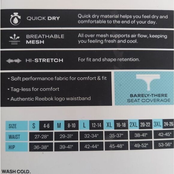 Reebok Women's Underwear Airtech Performance Thong Panties, 4-Pack - XL (16-18) - Picture 4 of 4